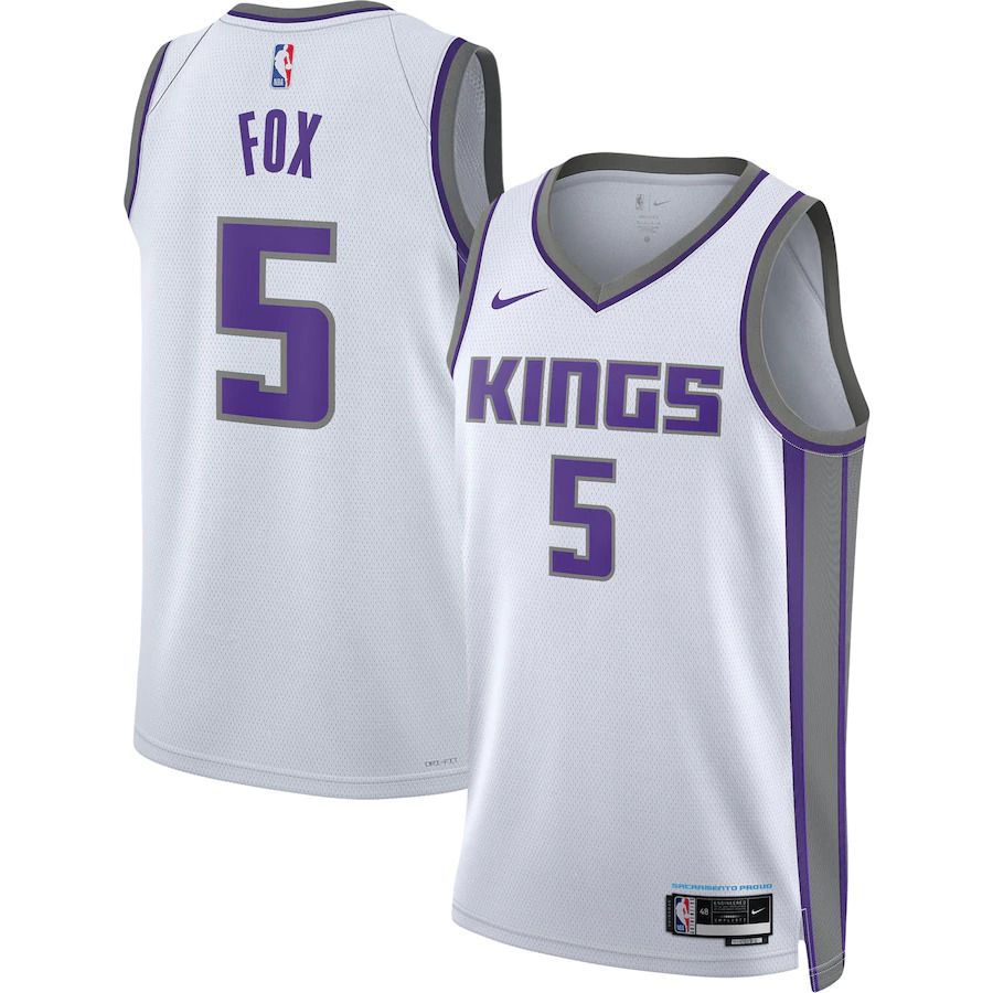Men Sacramento Kings #5 De Aaron Fox Nike White Association Edition 2022-23 Swingman NBA Jersey->customized nba jersey->Custom Jersey